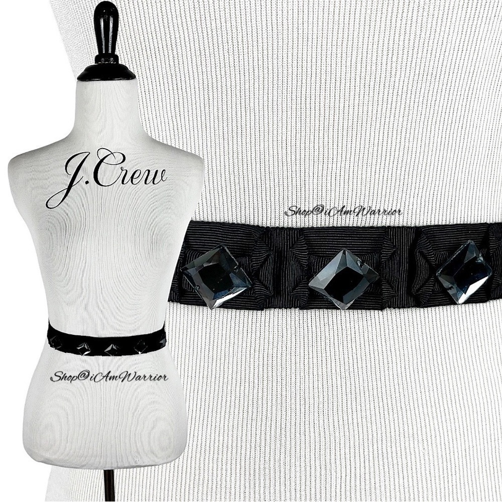 J.Crew Vintage Black Grosgrain Ribbon Belt w/ Smoky Crystal Squares @iamwarrior - Picture 3 of 9